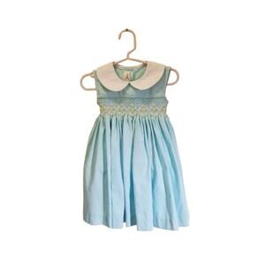 Vtg Pio Light Blue Pin Tuck Pleated Collared Embroidered Flowers Dress Size 2T